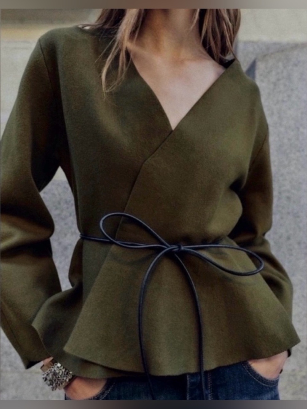 Zara Green Wrap Cardigan/Sweater With Waist Tie Size Small NWT